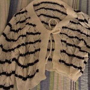 SHEIN Black and White Striped Knit Shrug